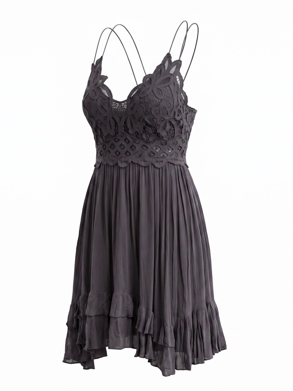 Free People Charcoal Lace-Top Pleated Mini Dress